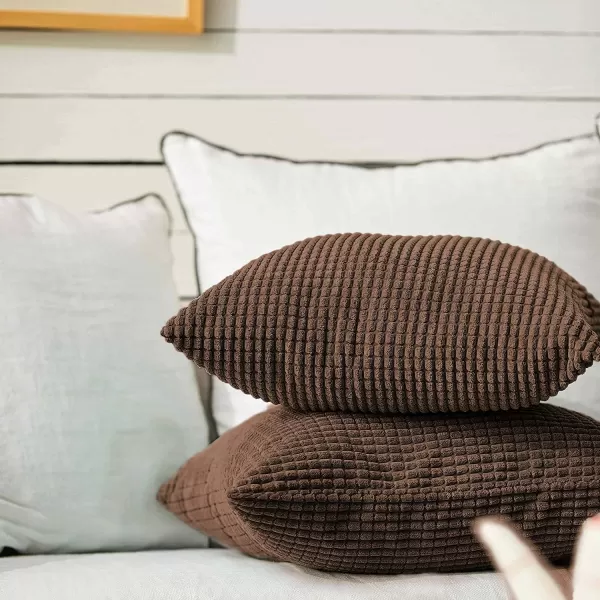 imageFY FIBER HOUSE Pack of 2 Comfy Corduroy Corn Granules Throw Pillow Covers Christmas Decorative Square Cushion Pillowcase for Couch Sofa Bed 16 X 16 Inch Bean GreenChocolate