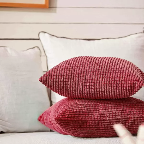 imageFY FIBER HOUSE Pack of 2 Comfy Corduroy Corn Granules Throw Pillow Covers Christmas Decorative Square Cushion Pillowcase for Couch Sofa Bed 16 X 16 Inch Bean GreenBurgundy