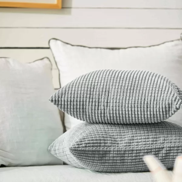 imageFY FIBER HOUSE Pack of 2 Comfy Corduroy Corn Granules Throw Pillow Covers Christmas Decorative Square Cushion Pillowcase for Couch Sofa Bed 16 X 16 Inch Bean GreenLight Grey