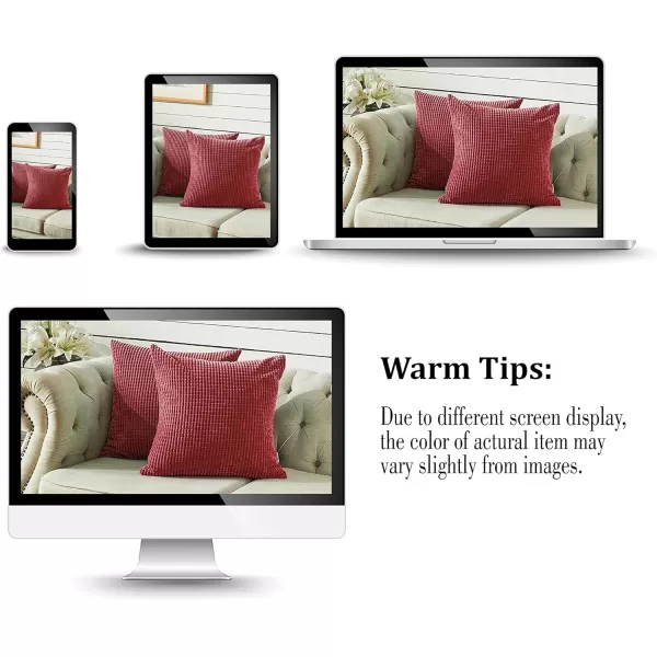 imageFY FIBER HOUSE Pack of 2 Comfy Corduroy Corn Granules Throw Pillow Covers Christmas Decorative Square Cushion Pillowcase for Couch Sofa Bed 16 X 16 Inch Bean GreenBurgundy