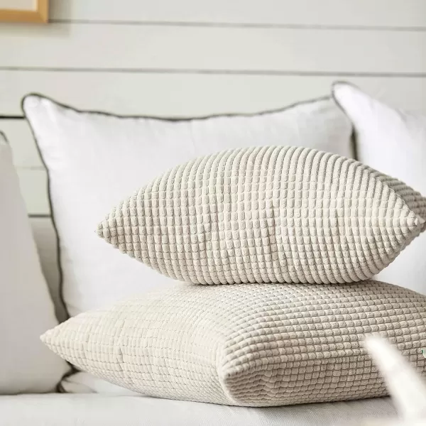 imageFY FIBER HOUSE Pack of 2 Comfy Corduroy Corn Granules Throw Pillow Covers Christmas Decorative Square Cushion Pillowcase for Couch Sofa Bed 16 X 16 Inch Bean GreenCream