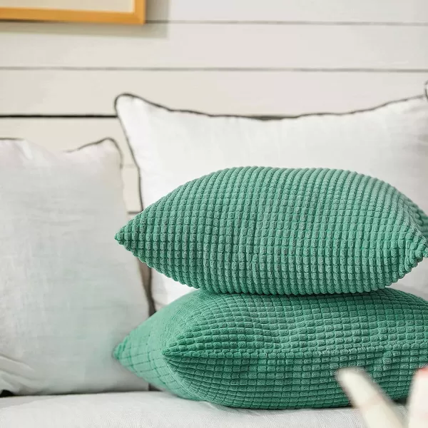 imageFY FIBER HOUSE Pack of 2 Comfy Corduroy Corn Granules Throw Pillow Covers Christmas Decorative Square Cushion Pillowcase for Couch Sofa Bed 16 X 16 Inch Bean GreenPine Green