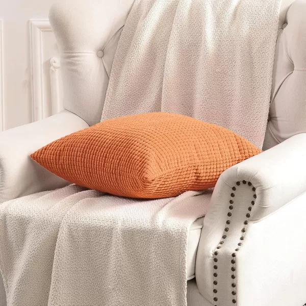 imageFY FIBER HOUSE Pack of 2 Comfy Corduroy Corn Granules Throw Pillow Covers Christmas Decorative Square Cushion Pillowcase for Couch Sofa Bed 16 X 16 Inch Bean GreenOrange