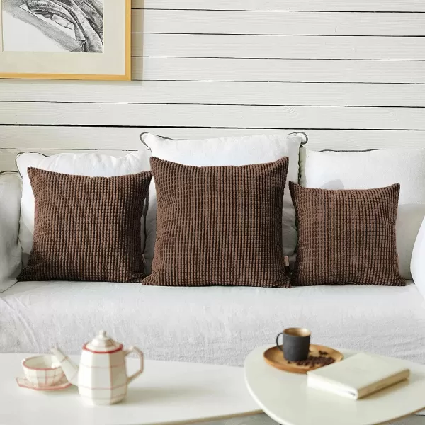 imageFY FIBER HOUSE Pack of 2 Comfy Corduroy Corn Granules Throw Pillow Covers Christmas Decorative Square Cushion Pillowcase for Couch Sofa Bed 16 X 16 Inch Bean GreenChocolate