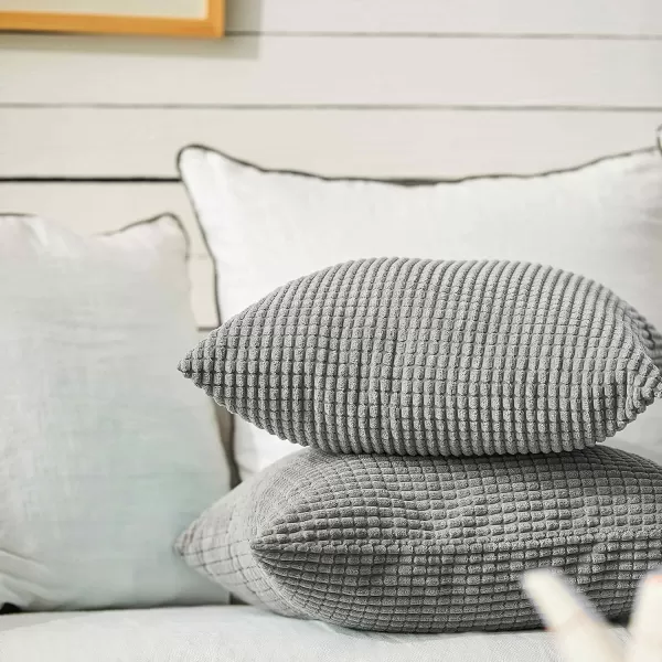 imageFY FIBER HOUSE Pack of 2 Comfy Corduroy Corn Granules Throw Pillow Covers Christmas Decorative Square Cushion Pillowcase for Couch Sofa Bed 16 X 16 Inch Bean GreenDark Grey