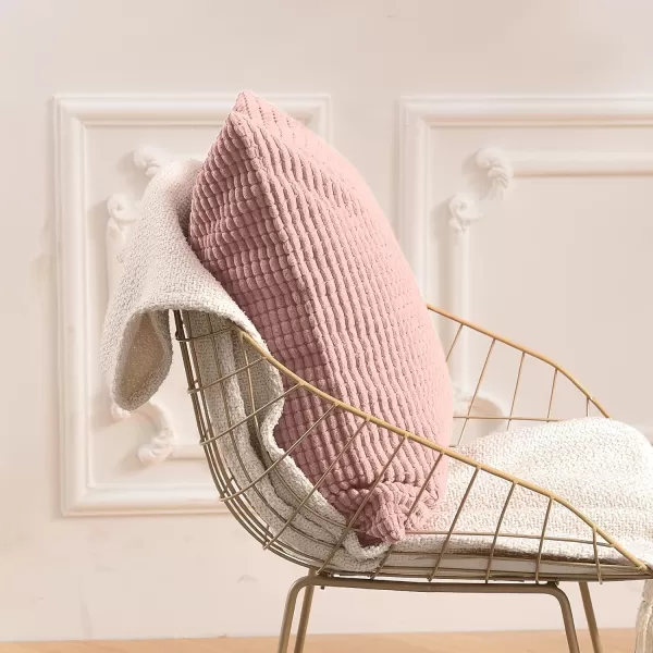 imageFY FIBER HOUSE Pack of 2 Comfy Corduroy Corn Granules Throw Pillow Covers Christmas Decorative Square Cushion Pillowcase for Couch Sofa Bed 16 X 16 Inch Bean GreenSoft Pink