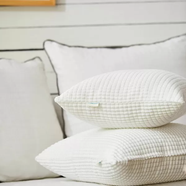 imageFY FIBER HOUSE Pack of 2 Comfy Corduroy Corn Granules Throw Pillow Covers Christmas Decorative Square Cushion Pillowcase for Couch Sofa Bed 16 X 16 Inch Bean GreenWhite