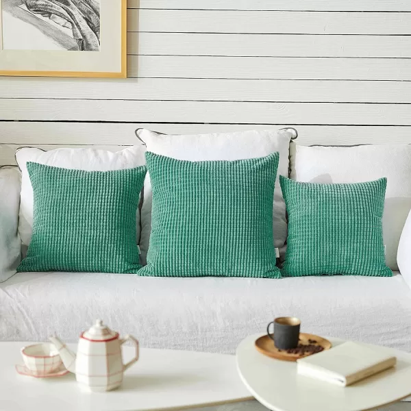 imageFY FIBER HOUSE Pack of 2 Comfy Corduroy Corn Granules Throw Pillow Covers Christmas Decorative Square Cushion Pillowcase for Couch Sofa Bed 16 X 16 Inch Bean GreenPine Green