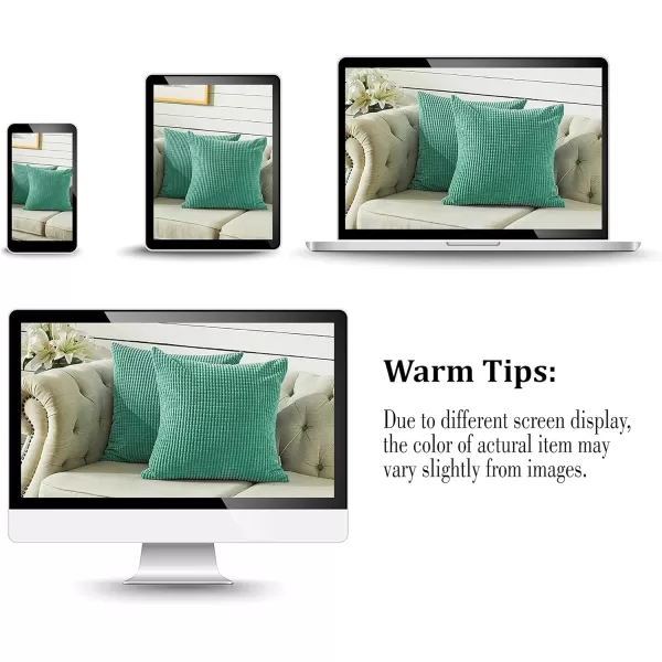 imageFY FIBER HOUSE Pack of 2 Comfy Corduroy Corn Granules Throw Pillow Covers Christmas Decorative Square Cushion Pillowcase for Couch Sofa Bed 16 X 16 Inch Bean GreenPine Green