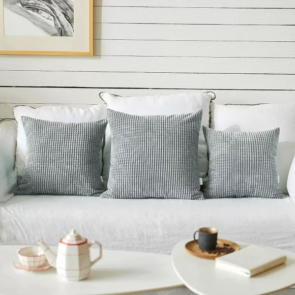 imageFY FIBER HOUSE Pack of 2 Comfy Corduroy Corn Granules Throw Pillow Covers Christmas Decorative Square Cushion Pillowcase for Couch Sofa Bed 16 X 16 Inch Bean GreenLight Grey