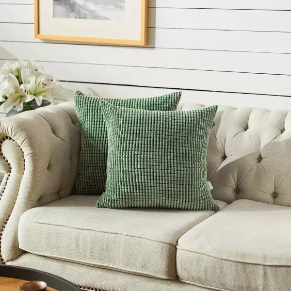 imageFY FIBER HOUSE Pack of 2 Comfy Corduroy Corn Granules Throw Pillow Covers Christmas Decorative Square Cushion Pillowcase for Couch Sofa Bed 16 X 16 Inch Bean GreenBean Green
