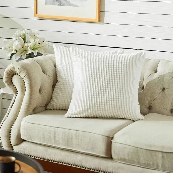 imageFY FIBER HOUSE Pack of 2 Comfy Corduroy Corn Granules Throw Pillow Covers Christmas Decorative Square Cushion Pillowcase for Couch Sofa Bed 16 X 16 Inch Bean GreenWhite