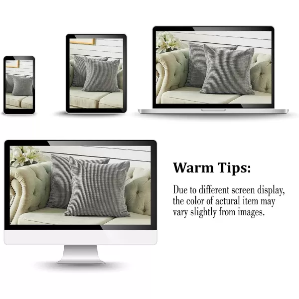 imageFY FIBER HOUSE Pack of 2 Comfy Corduroy Corn Granules Throw Pillow Covers Christmas Decorative Square Cushion Pillowcase for Couch Sofa Bed 16 X 16 Inch Bean GreenDark Grey