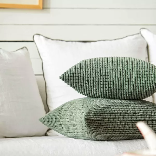 imageFY FIBER HOUSE Pack of 2 Comfy Corduroy Corn Granules Throw Pillow Covers Christmas Decorative Square Cushion Pillowcase for Couch Sofa Bed 16 X 16 Inch Bean GreenBean Green