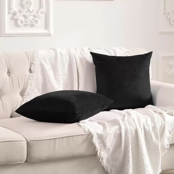 imageFY FIBER HOUSE Pack of 2 Velvet Throw Pillow Covers Christmas Decorative Square Pillowcase Soft Solid Cushion Case for SoFaCouch Use 20 x 20 Inch RedBlack