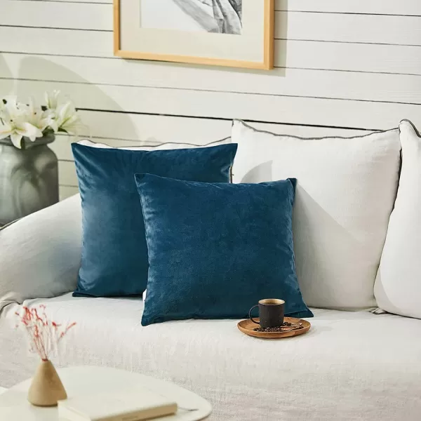imageFY FIBER HOUSE Pack of 2 Velvet Throw Pillow Covers Christmas Decorative Square Pillowcase Soft Solid Cushion Case for SoFaCouch Use 20 x 20 Inch RedDark Blue