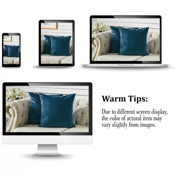imageFY FIBER HOUSE Pack of 2 Velvet Throw Pillow Covers Christmas Decorative Square Pillowcase Soft Solid Cushion Case for SoFaCouch Use 20 x 20 Inch RedDark Blue