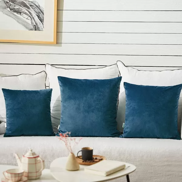 imageFY FIBER HOUSE Pack of 2 Velvet Throw Pillow Covers Christmas Decorative Square Pillowcase Soft Solid Cushion Case for SoFaCouch Use 20 x 20 Inch RedDark Blue