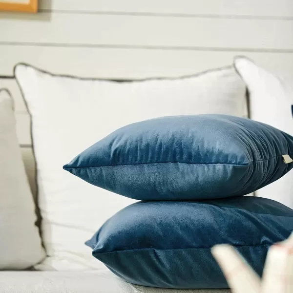 imageFY FIBER HOUSE Pack of 2 Velvet Throw Pillow Covers Christmas Decorative Square Pillowcase Soft Solid Cushion Case for SoFaCouch Use 20 x 20 Inch RedDark Blue