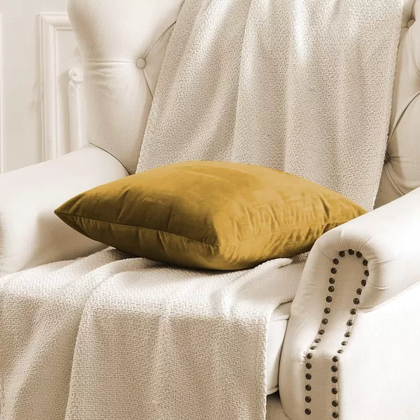 imageFY FIBER HOUSE Pack of 2 Velvet Throw Pillow Covers Christmas Decorative Square Pillowcase Soft Solid Cushion Case for SoFaCouch Use 20 x 20 Inch RedGold Yellow