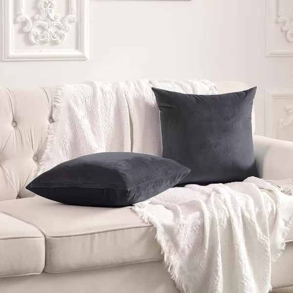 imageFY FIBER HOUSE Pack of 2 Velvet Throw Pillow Covers Christmas Decorative Square Pillowcase Soft Solid Cushion Case for SoFaCouch Use 20 x 20 Inch RedGrey