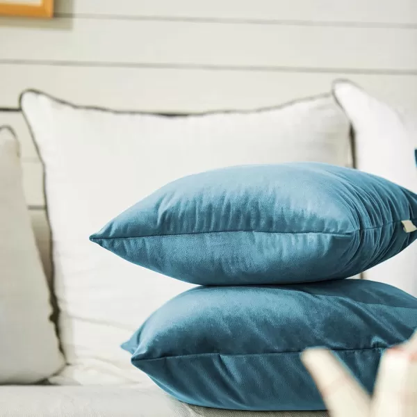 imageFY FIBER HOUSE Pack of 2 Velvet Throw Pillow Covers Christmas Decorative Square Pillowcase Soft Solid Cushion Case for SoFaCouch Use 20 x 20 Inch RedLight Blue