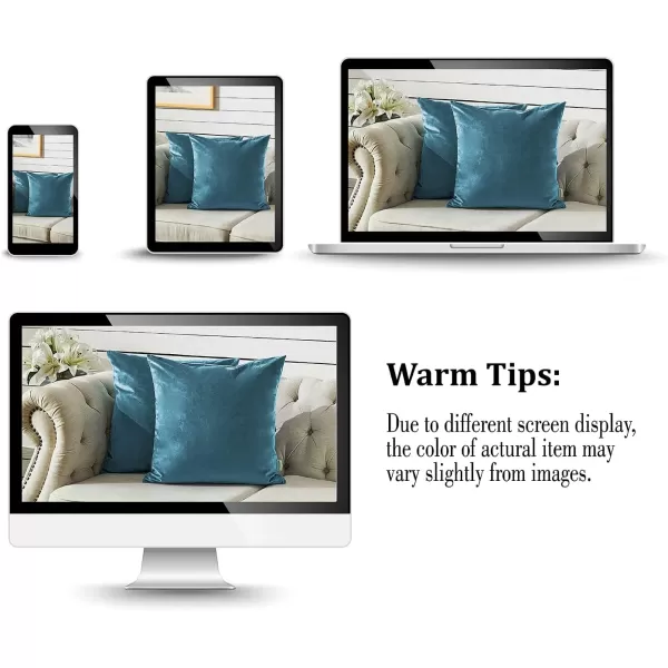 imageFY FIBER HOUSE Pack of 2 Velvet Throw Pillow Covers Christmas Decorative Square Pillowcase Soft Solid Cushion Case for SoFaCouch Use 20 x 20 Inch RedLight Blue
