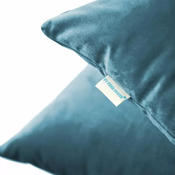 imageFY FIBER HOUSE Pack of 2 Velvet Throw Pillow Covers Christmas Decorative Square Pillowcase Soft Solid Cushion Case for SoFaCouch Use 20 x 20 Inch RedLight Blue
