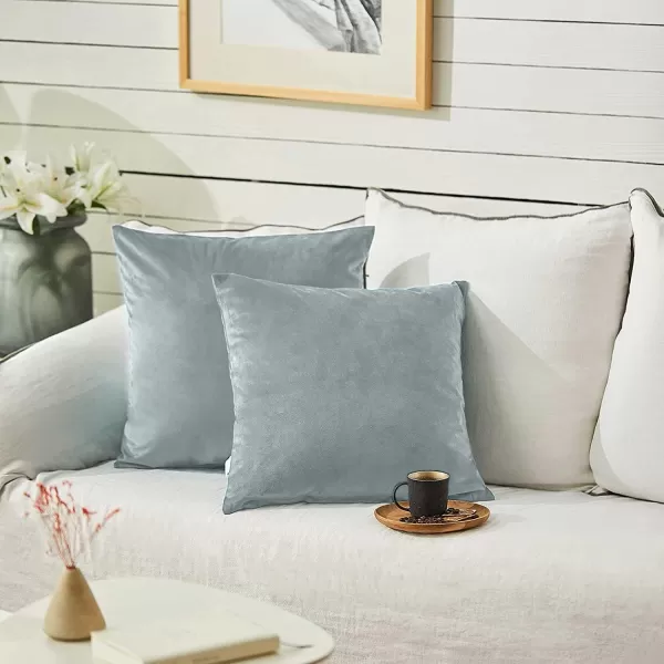 imageFY FIBER HOUSE Pack of 2 Velvet Throw Pillow Covers Christmas Decorative Square Pillowcase Soft Solid Cushion Case for SoFaCouch Use 20 x 20 Inch RedLight Grey