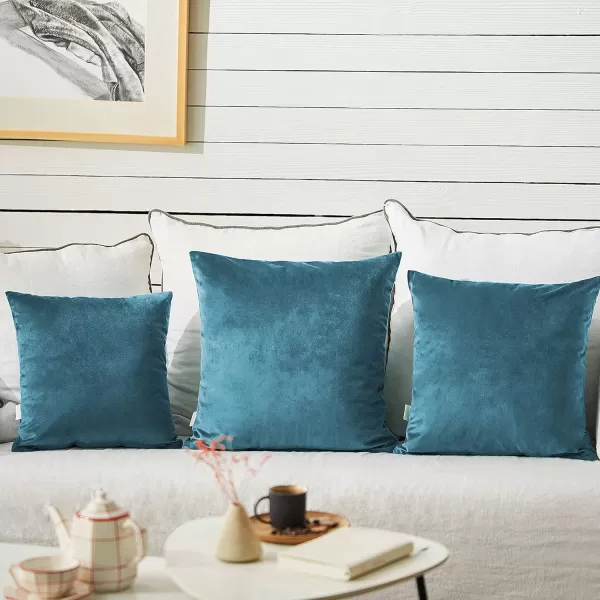 imageFY FIBER HOUSE Pack of 2 Velvet Throw Pillow Covers Christmas Decorative Square Pillowcase Soft Solid Cushion Case for SoFaCouch Use 20 x 20 Inch RedLight Blue