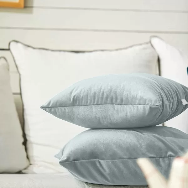 imageFY FIBER HOUSE Pack of 2 Velvet Throw Pillow Covers Christmas Decorative Square Pillowcase Soft Solid Cushion Case for SoFaCouch Use 20 x 20 Inch RedLight Grey