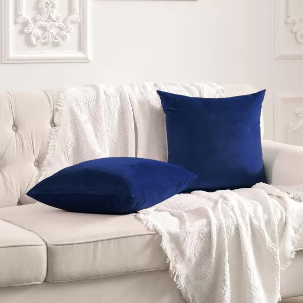 imageFY FIBER HOUSE Pack of 2 Velvet Throw Pillow Covers Christmas Decorative Square Pillowcase Soft Solid Cushion Case for SoFaCouch Use 20 x 20 Inch RedMidnight Blue