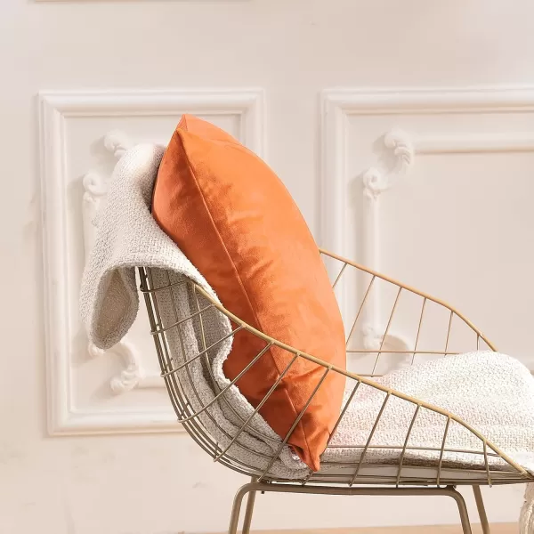 imageFY FIBER HOUSE Pack of 2 Velvet Throw Pillow Covers Christmas Decorative Square Pillowcase Soft Solid Cushion Case for SoFaCouch Use 20 x 20 Inch RedOrange