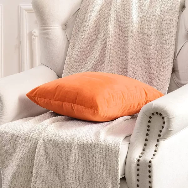 imageFY FIBER HOUSE Pack of 2 Velvet Throw Pillow Covers Christmas Decorative Square Pillowcase Soft Solid Cushion Case for SoFaCouch Use 20 x 20 Inch RedOrange