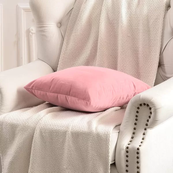 imageFY FIBER HOUSE Pack of 2 Velvet Throw Pillow Covers Christmas Decorative Square Pillowcase Soft Solid Cushion Case for SoFaCouch Use 20 x 20 Inch RedPink