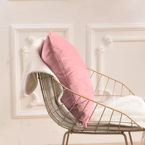 imageFY FIBER HOUSE Pack of 2 Velvet Throw Pillow Covers Christmas Decorative Square Pillowcase Soft Solid Cushion Case for SoFaCouch Use 20 x 20 Inch RedPink