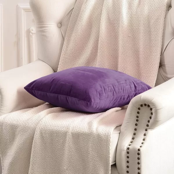 imageFY FIBER HOUSE Pack of 2 Velvet Throw Pillow Covers Christmas Decorative Square Pillowcase Soft Solid Cushion Case for SoFaCouch Use 20 x 20 Inch RedPurple