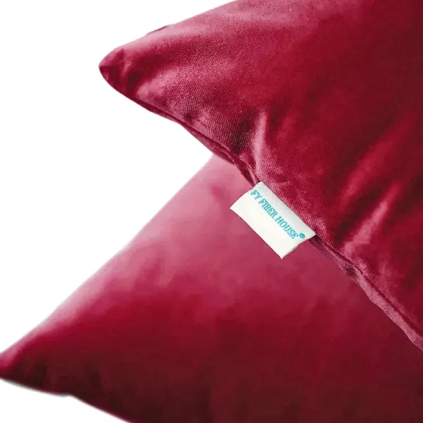 imageFY FIBER HOUSE Pack of 2 Velvet Throw Pillow Covers Christmas Decorative Square Pillowcase Soft Solid Cushion Case for SoFaCouch Use 20 x 20 Inch RedRed