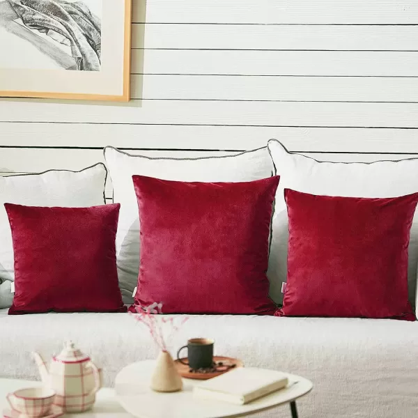imageFY FIBER HOUSE Pack of 2 Velvet Throw Pillow Covers Christmas Decorative Square Pillowcase Soft Solid Cushion Case for SoFaCouch Use 20 x 20 Inch RedRed