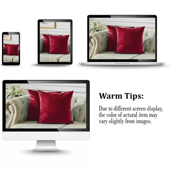 imageFY FIBER HOUSE Pack of 2 Velvet Throw Pillow Covers Christmas Decorative Square Pillowcase Soft Solid Cushion Case for SoFaCouch Use 20 x 20 Inch RedRed