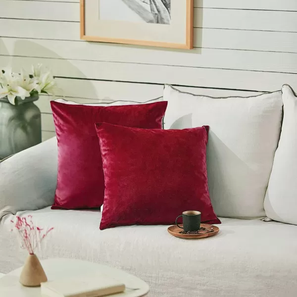 imageFY FIBER HOUSE Pack of 2 Velvet Throw Pillow Covers Christmas Decorative Square Pillowcase Soft Solid Cushion Case for SoFaCouch Use 20 x 20 Inch RedRed