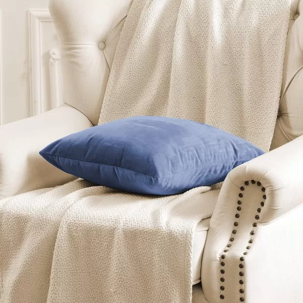 imageFY FIBER HOUSE Pack of 2 Velvet Throw Pillow Covers Christmas Decorative Square Pillowcase Soft Solid Cushion Case for SoFaCouch Use 20 x 20 Inch RedStone Blue