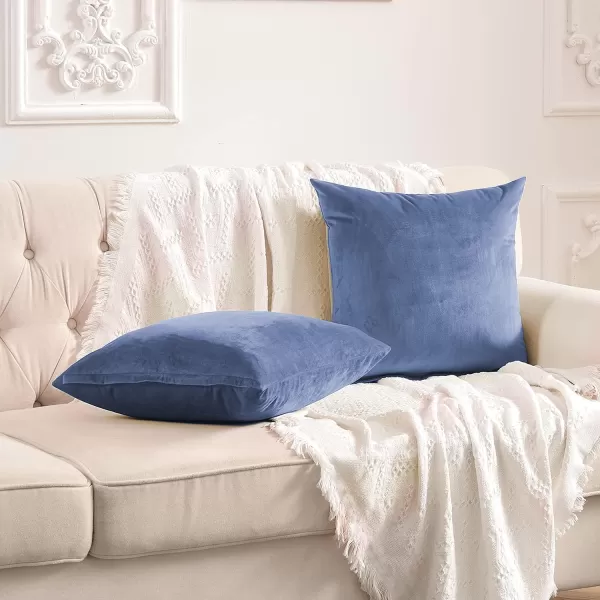 imageFY FIBER HOUSE Pack of 2 Velvet Throw Pillow Covers Christmas Decorative Square Pillowcase Soft Solid Cushion Case for SoFaCouch Use 20 x 20 Inch RedStone Blue