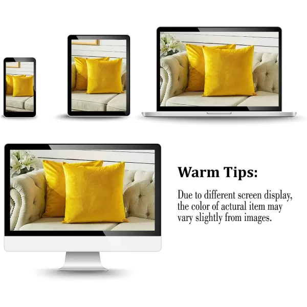 imageFY FIBER HOUSE Pack of 2 Velvet Throw Pillow Covers Christmas Decorative Square Pillowcase Soft Solid Cushion Case for SoFaCouch Use 20 x 20 Inch RedYellow