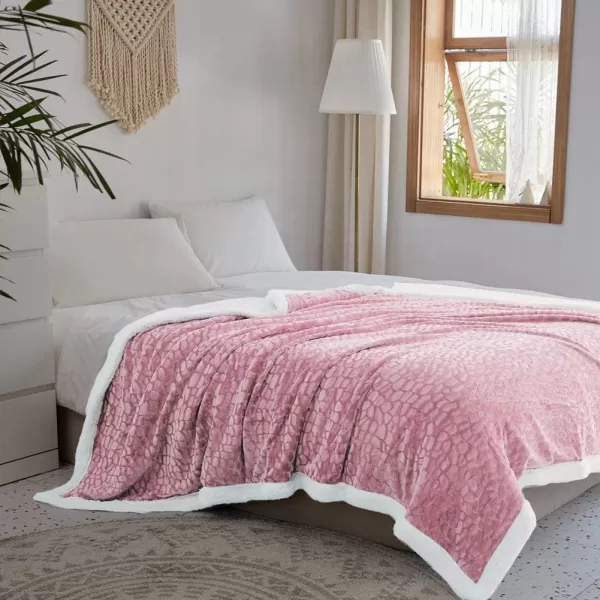 imageFY FIBER HOUSE Sherpa Fleece Plush Throw Blanket Super Warm Soft Cozy Fuzzy Microfiber for Couch Bed with Cobblestone Print 50quotX60quot Pink