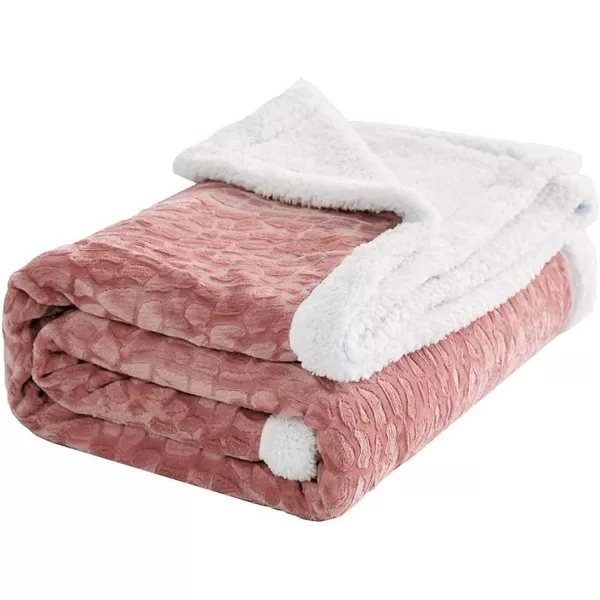 imageFY FIBER HOUSE Sherpa Fleece Plush Throw Blanket Super Warm Soft Cozy Fuzzy Microfiber for Couch Bed with Cobblestone Print 50quotX60quot Pink