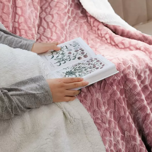 imageFY FIBER HOUSE Sherpa Fleece Plush Throw Blanket Super Warm Soft Cozy Fuzzy Microfiber for Couch Bed with Cobblestone Print 50quotX60quot Pink