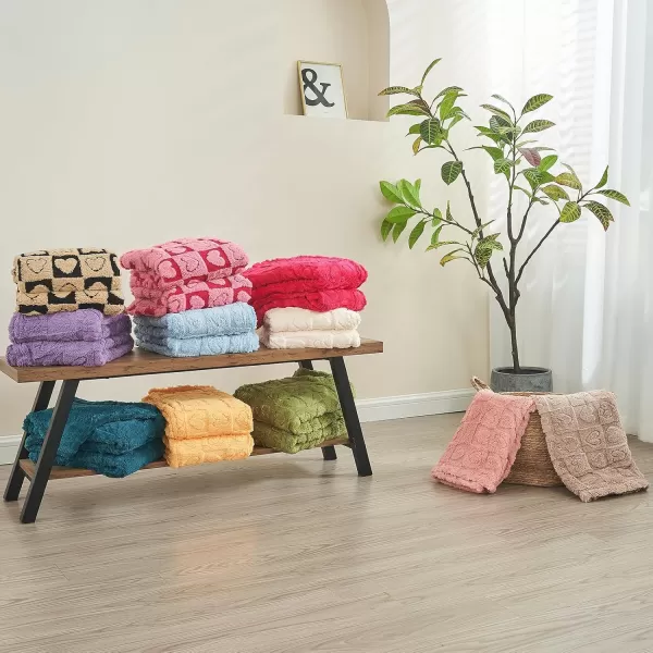 imageFY FIBER HOUSE Throw Blankets with Heart CheckeredSoft Warm Blankets for Lover Mom Father GiftsWashable Lightweight Fuzzy Blanket for Couch Sofa Bed All SeasonSage Green90quotx108quotPink Fuchsia