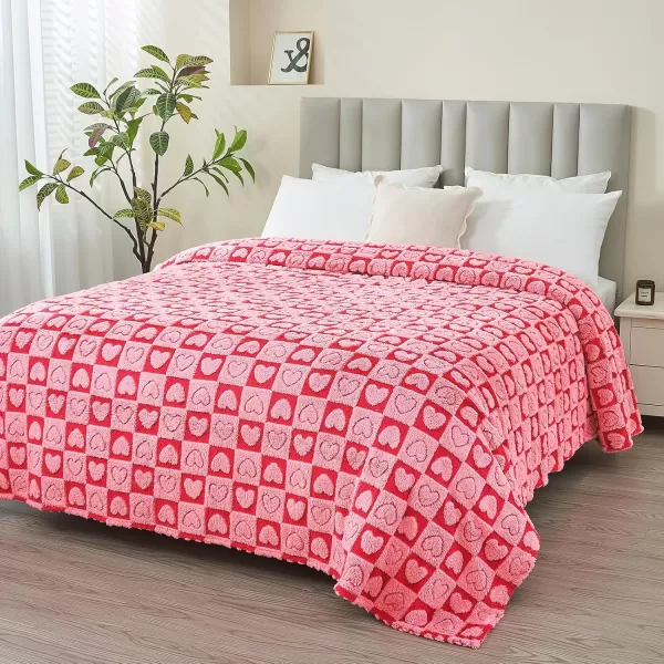imageFY FIBER HOUSE Throw Blankets with Heart CheckeredSoft Warm Blankets for Lover Mom Father GiftsWashable Lightweight Fuzzy Blanket for Couch Sofa Bed All SeasonSage Green90quotx108quotPink Fuchsia