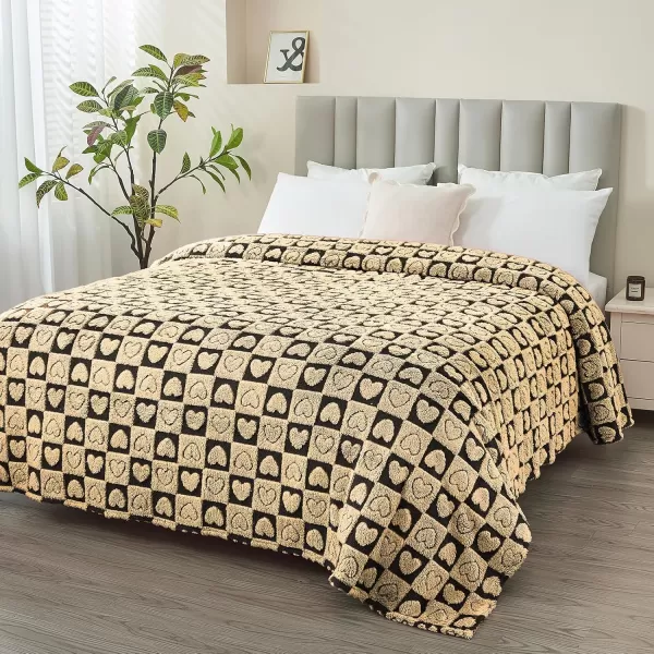 imageFY FIBER HOUSE Throw Blankets with Heart CheckeredSoft Warm Blankets for Lover Mom Father GiftsWashable Lightweight Fuzzy Blanket for Couch Sofa Bed All SeasonSage Green90quotx108quotBlack Brown